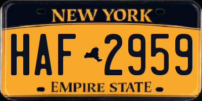 NY license plate HAF2959