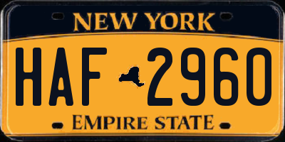 NY license plate HAF2960