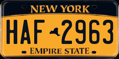NY license plate HAF2963
