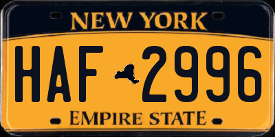 NY license plate HAF2996