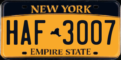 NY license plate HAF3007
