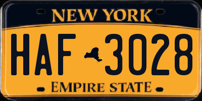 NY license plate HAF3028