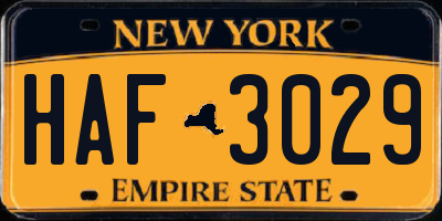 NY license plate HAF3029