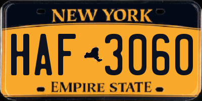 NY license plate HAF3060