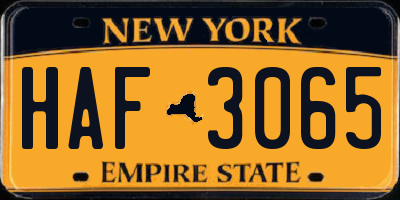 NY license plate HAF3065