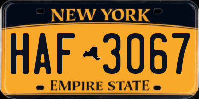 NY license plate HAF3067