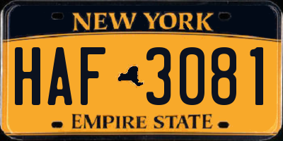 NY license plate HAF3081