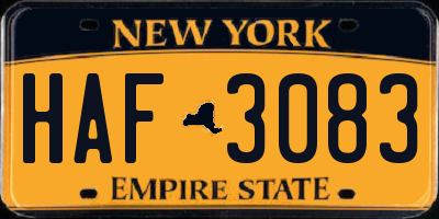 NY license plate HAF3083