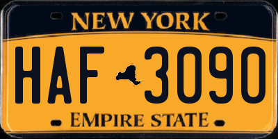 NY license plate HAF3090