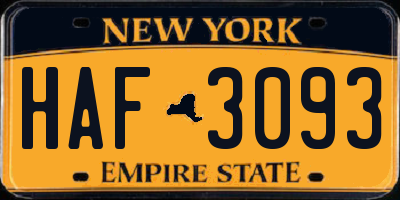 NY license plate HAF3093