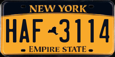 NY license plate HAF3114