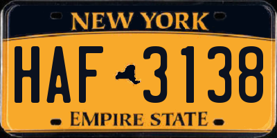 NY license plate HAF3138