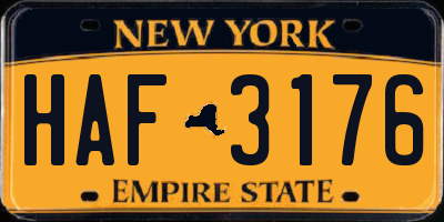 NY license plate HAF3176