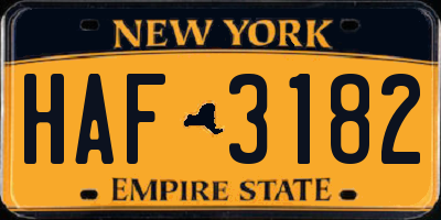 NY license plate HAF3182