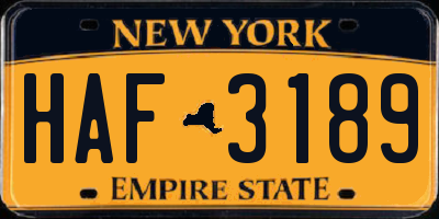 NY license plate HAF3189