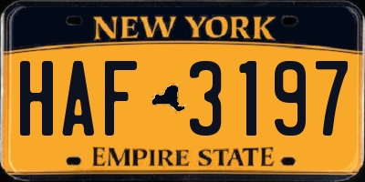 NY license plate HAF3197