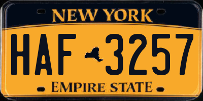 NY license plate HAF3257