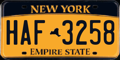 NY license plate HAF3258