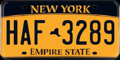 NY license plate HAF3289