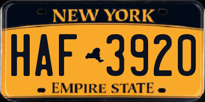 NY license plate HAF3920