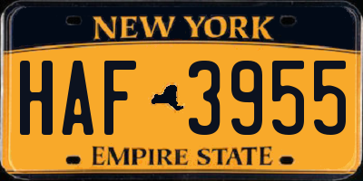 NY license plate HAF3955