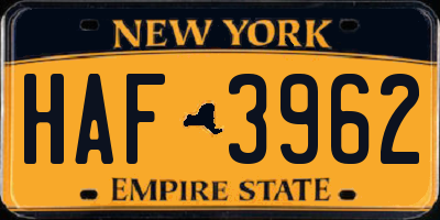 NY license plate HAF3962