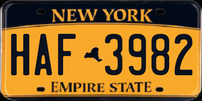 NY license plate HAF3982