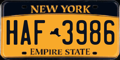NY license plate HAF3986