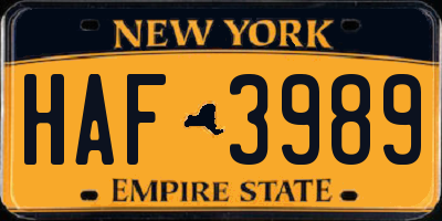 NY license plate HAF3989