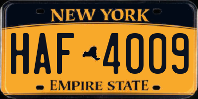NY license plate HAF4009