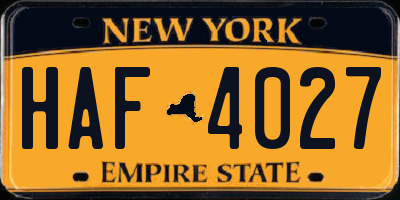 NY license plate HAF4027