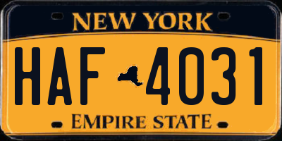 NY license plate HAF4031
