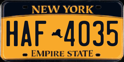 NY license plate HAF4035