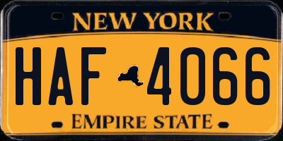 NY license plate HAF4066
