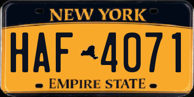 NY license plate HAF4071