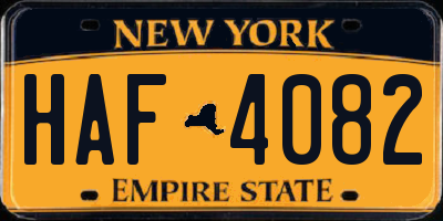 NY license plate HAF4082