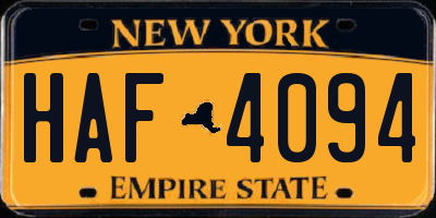 NY license plate HAF4094
