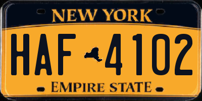 NY license plate HAF4102