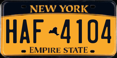 NY license plate HAF4104
