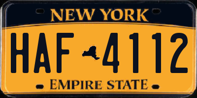 NY license plate HAF4112