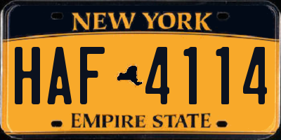 NY license plate HAF4114