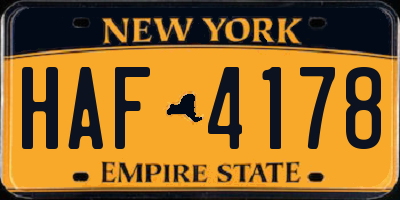 NY license plate HAF4178