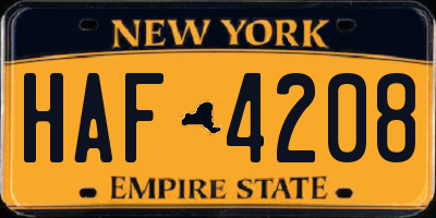 NY license plate HAF4208