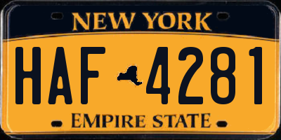NY license plate HAF4281