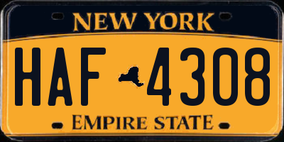 NY license plate HAF4308