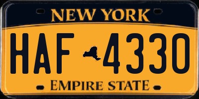 NY license plate HAF4330