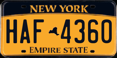 NY license plate HAF4360