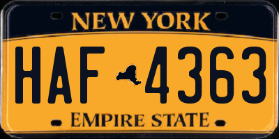 NY license plate HAF4363
