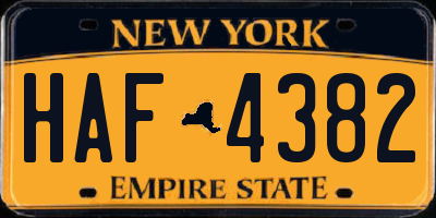 NY license plate HAF4382