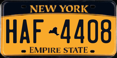 NY license plate HAF4408